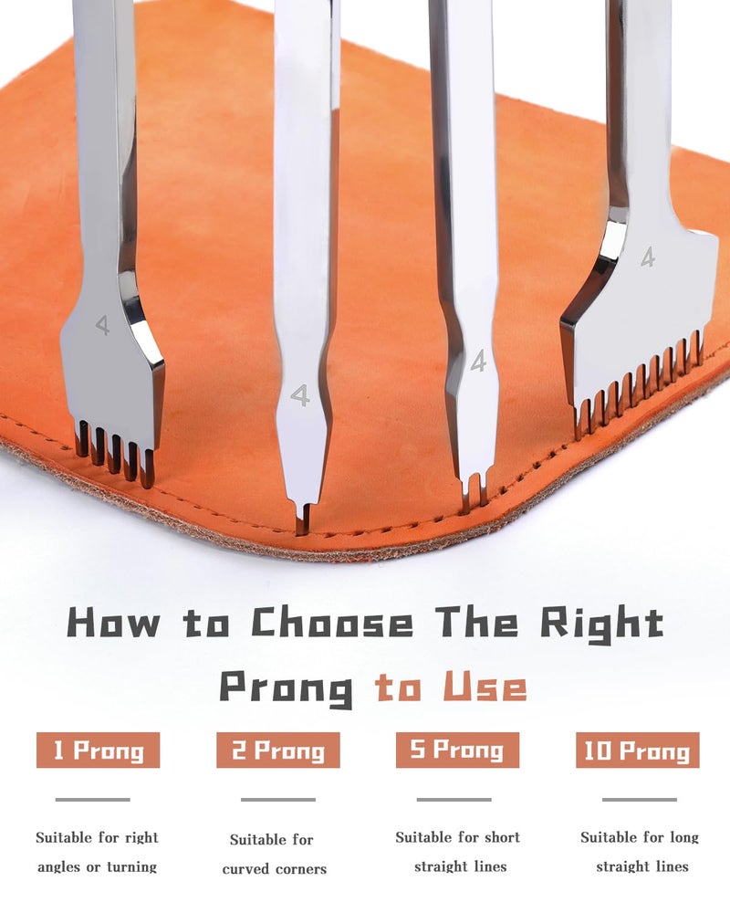 FOUSNOW 5 Prong Leather Hole Punch, 4mm Leather Stitching Punch Lacing Stitching Chisel, Prong Punching Tool Diamond Chisel Tools for Crafts - Image 4